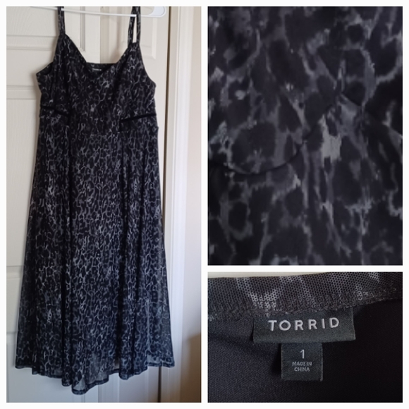 Torrid Dark Gray Leopard Mesh Midi Dress ** SZ 1 - Picture 2 of 9